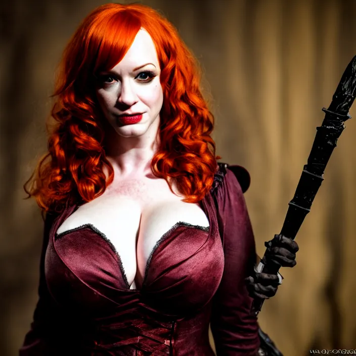 Image similar to full body photograph of christina hendricks as a vampire warrior. extremely detailed. dslr. 8 5 mm.