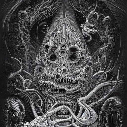 Image similar to a hyper realistic painting of cosmic horror, by joe fenton, highly detailed, vivid color,