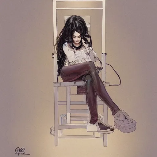 Image similar to a beautiful artwork of a young scientist with black hair sitting on a chair by Jerome Opeña, featured on artstation