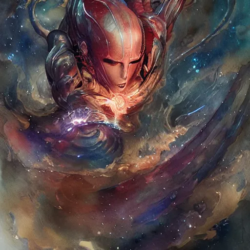 Image similar to nebula pizza, watercolor intricate line drawings, by Yoshitaka Amano, Ruan Jia, Kentaro Miura, Artgerm, detailed, trending on artstation, hd, masterpiece,