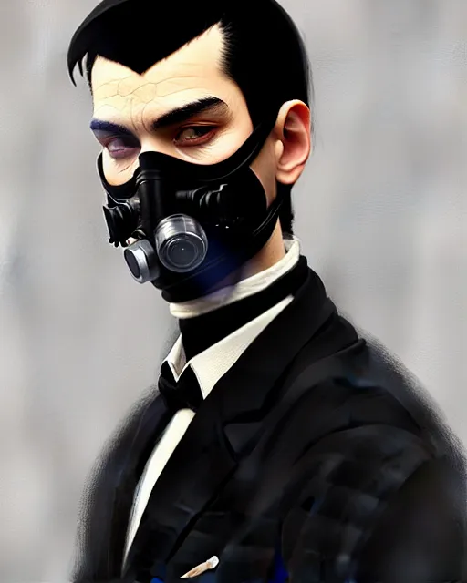 Image similar to a ultradetailed beautiful panting of a european man wearing black medical mask, by ilya kuvshinov, greg rutkowski and makoto shinkai, trending on artstation