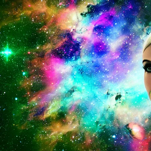 Prompt: woman made of nebula in space with hubble background, vray, 5 5 mm