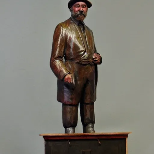 Image similar to andrej babis epic wooden statue painted in style of josef lada, high detail