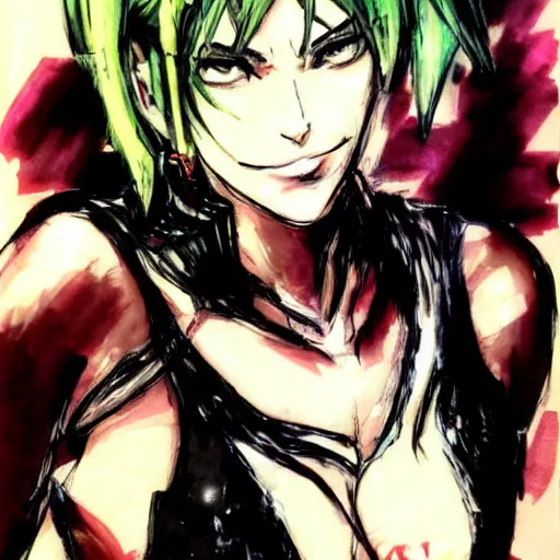 Prompt: jolyne cujo smiling, yoji shinkawa