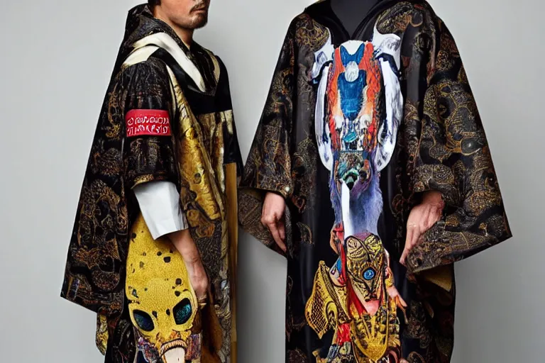 Image similar to hieronymus bosch gucci versace intricate modern textiles cloak tunic streetwear japanese cyberpunk