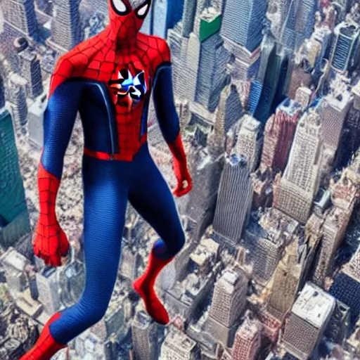 Image similar to marvel spider - man back standing on top of the empire state building