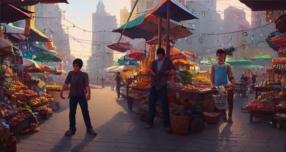 Prompt: highly detailed portrait young man mexican vendor in gta v, street market, happy ambience, stephen bliss, unreal engine, fantasy art by greg rutkowski, loish, rhads, ferdinand knab, makoto shinkai and lois van baarle, ilya kuvshinov, rossdraws, tom bagshaw, global illumination, detailed and intricate environment