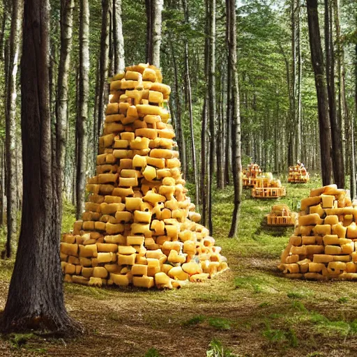 Prompt: a forest made of cheese