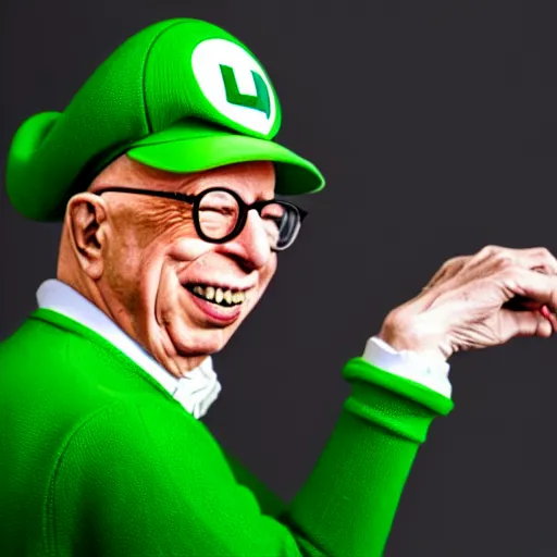 Prompt: uhd candid photo of hyperdetailed klaus schwab dressed as luigi. correct face, cinematic lighting, photo by annie leibowitz, and steve mccurry.