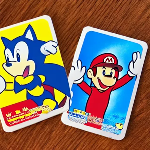 Image similar to photograph of winnie the pooh and super mario and sonic the hedgehog anime style, on pokemon card packs at target