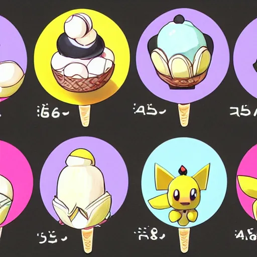 Image similar to mini viennese ice cream as a starter pokemon by ken sugimori