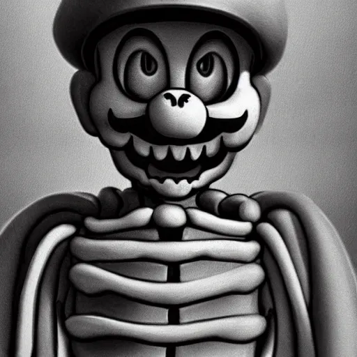 Image similar to A skeleton in the game Super Mario 64, hyperrealism