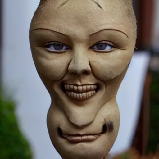 Image similar to a [ gourd ] carved shaped to look like ( amber heard ) face hybrid intercross