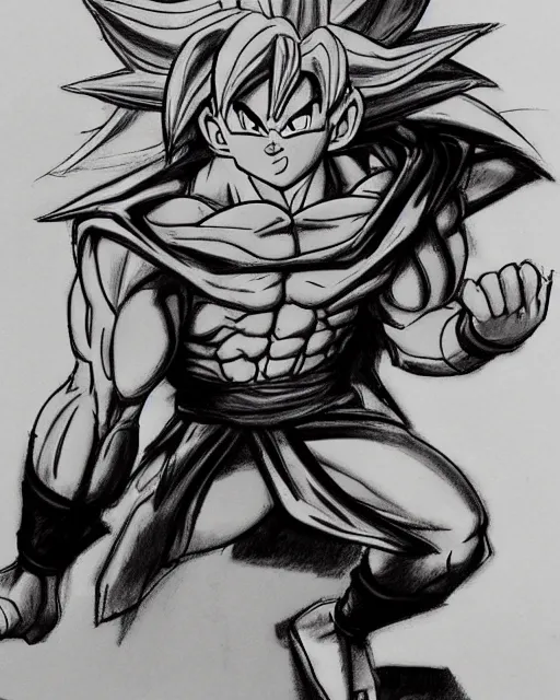 a very detailed pencil drawing of dragon ball z manga