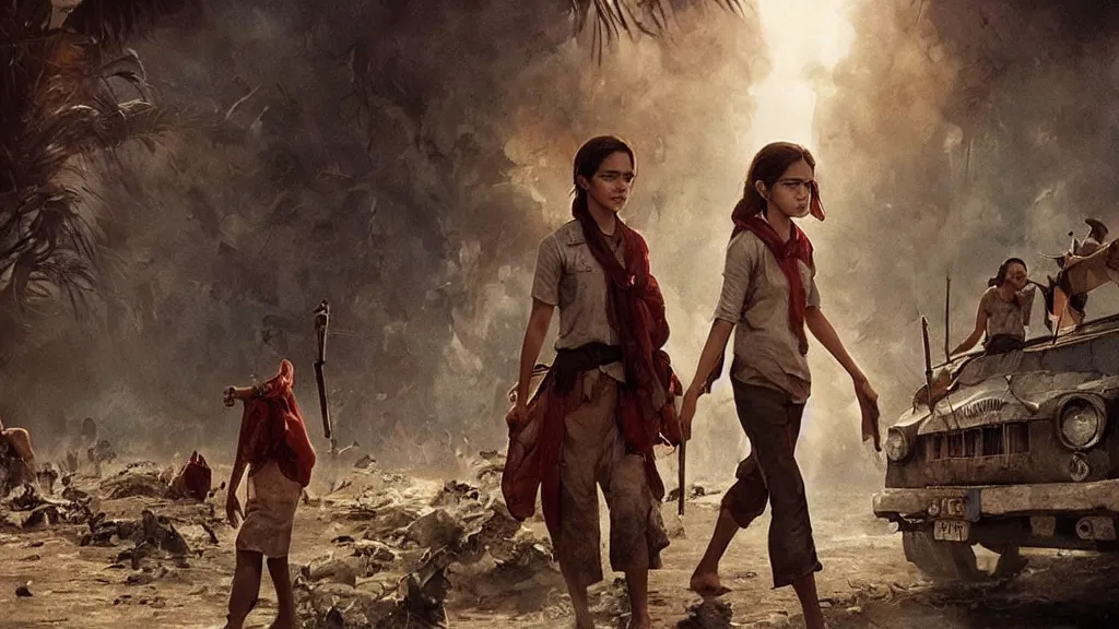 Prompt: A shot from a Films about the Indonesian National Revolution starring emma watson by nuri iyem, james gurney, james jean, greg rutkowski, anato finnstark