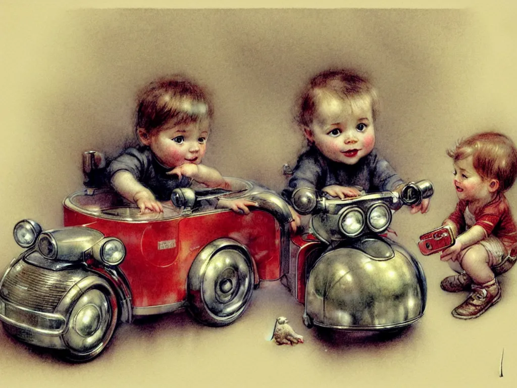 Image similar to toddler ( ( ( ( ( 1 9 2 0 retro future living room. muted colors. toys laying around ) ) ) ) ) by jean baptiste monge, chrome red, chrome silver