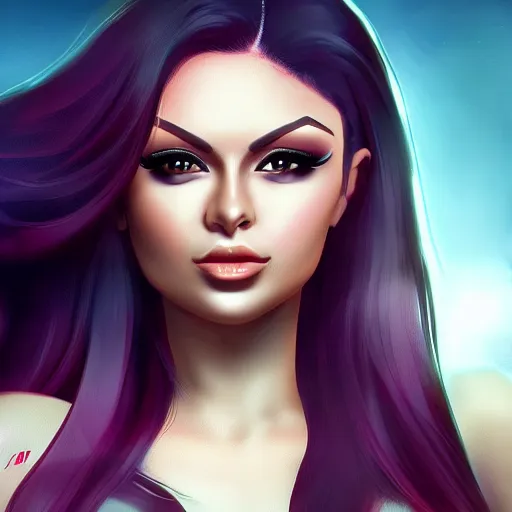 Prompt: portait of haifa wehbe, long hair centred, hd, very detailed curve, unreal engine, sailor moon style, amazing background, rending artstation