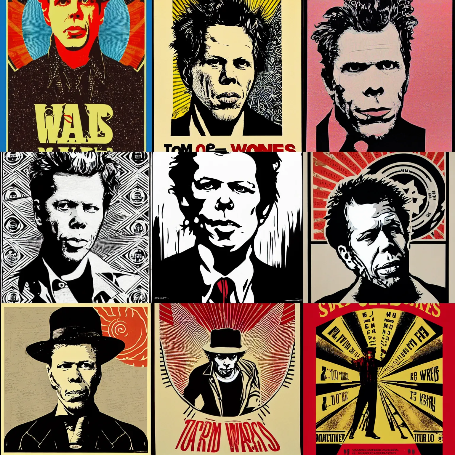 Prompt: tom waits by shepard fairey