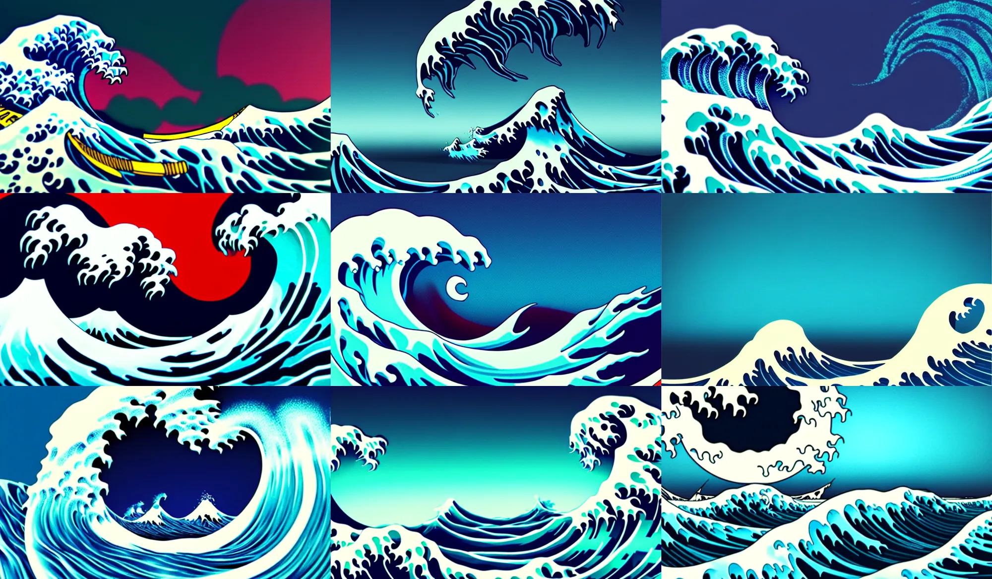 Prompt: a cyberpunk styled great wave coming towards you, realistic 3 d wave, polaroid, minimalistic wallpaper