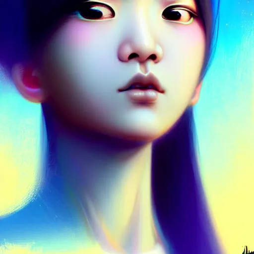 Image similar to digital painting of a close up face portrait of an elegant, beautiful, sophisticated, fashionable, pretty, young burmese - japanese depressed model, lucid pulsar star energy. intricate ornate detail, eye focus, by artgerm, range murata, jeremy lipking, trending on pinterest, artstation hq, vivid 8 k, film still.