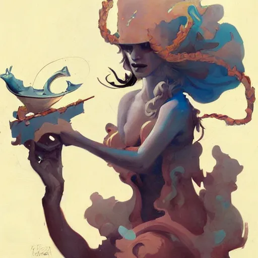 Image similar to a painting in the style of peter mohrbacher and in the style of james jean.