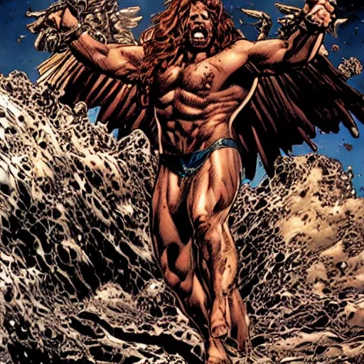 Prompt: gabriel angelos warcry by mike deodato