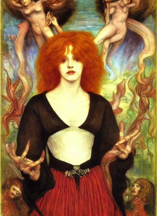 Prompt: masterpiece beautiful portrait, the queen of chaos by Dante Gabriel Rossetti, Oil on canvas. Joseph Marius Avy