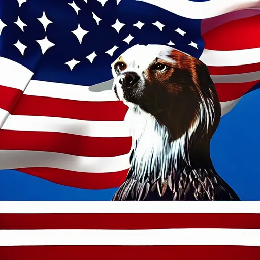 Prompt: dog trident bald eagle, patriotic, unreal engine