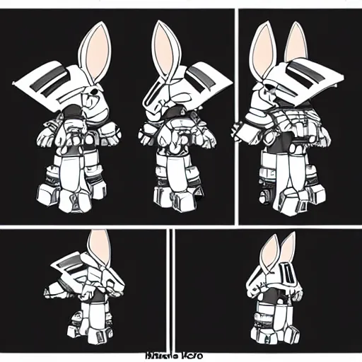 Prompt: a cute armored mecha cyber rabbit character mascot by Makoto Kobayashi in the style of Made in Abyss