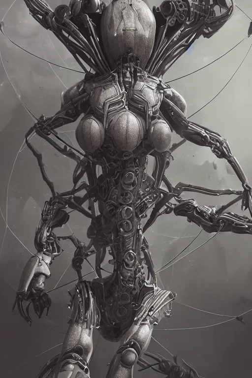 Prompt: ultra realist and ultra intricate detailed soft painting of an beautiful armored arachne biomechanical body, symmetry features, sensual gloomy style, volumetric clouds, cyberpunk background, artstation, unreal render, depth of field