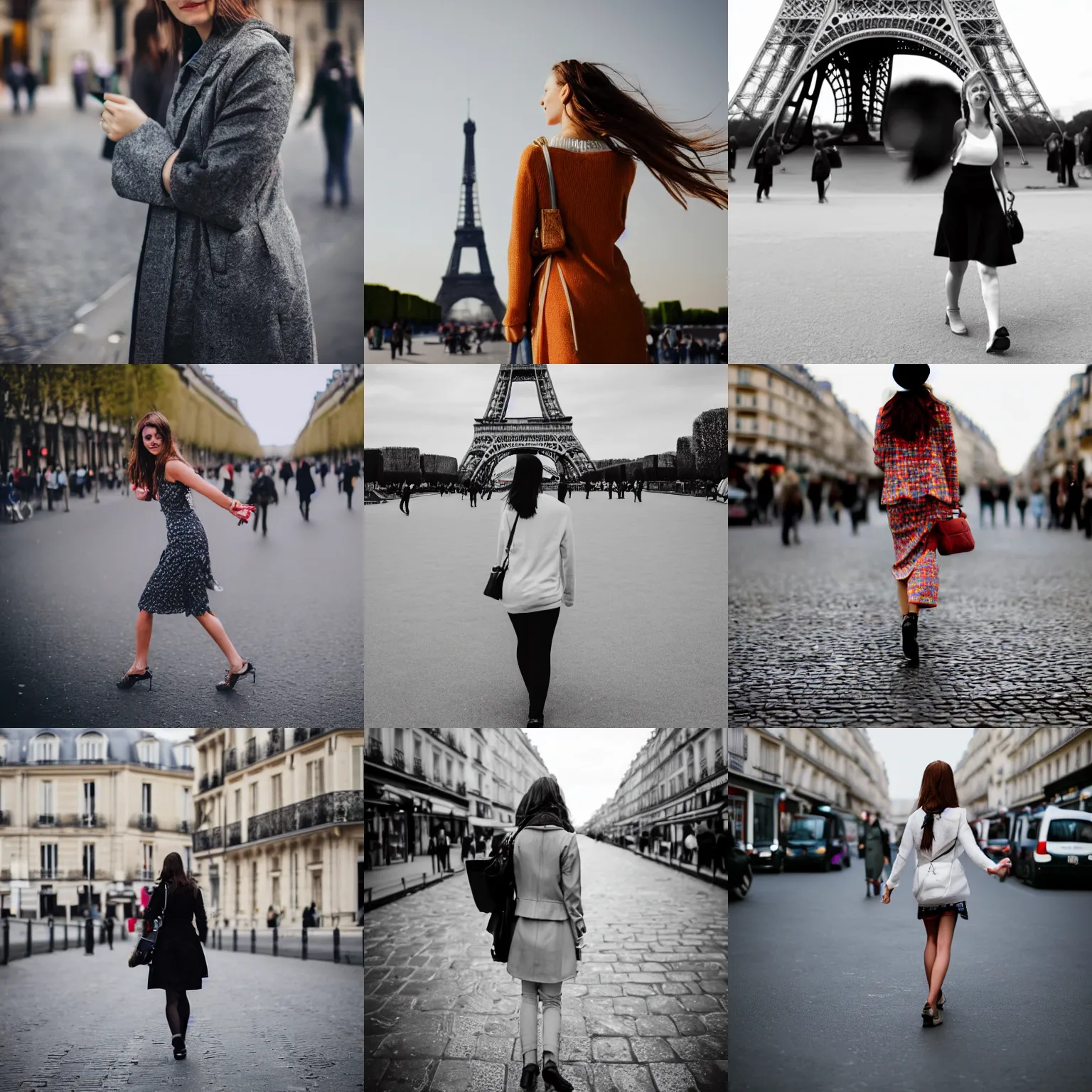 Prompt: Cute woman walking in Paris, detailed photography