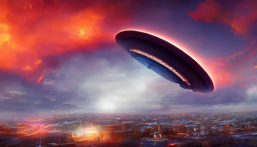 Image similar to gigantic ufo upon washington dc, sky on fire, hyperdetailed, artstation, cgsociety, 8 k