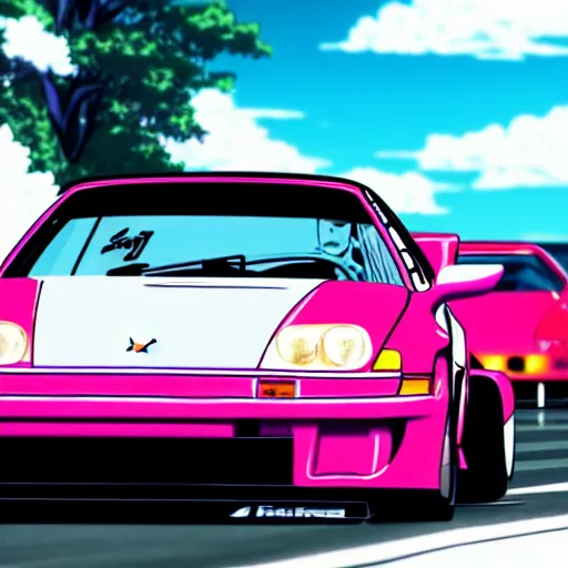 Image similar to ikari shinji drifting in a porsche car, full hd, 4 k anime wallaper, initial d anime style