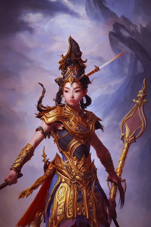 Image similar to a masterpiece portrait of nezha, legendary god holding spear, hero action pose, fantasy character portrait, hyper detailed, digital painting, 8 k realistic, trending on artstation, sharp focus, dof, by fenghua zhong, artgerm, ne zha from smite, tsuyoshi nagano, phonenix in background