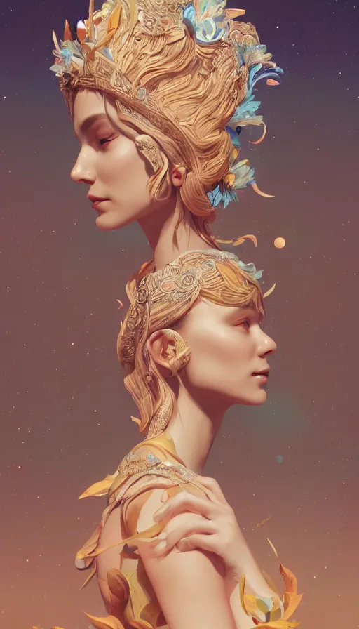 Image similar to a beautiful goddesses, profile, full body, universe in the background, dream, highly detailed, digital painting, refreshing, trending on artstation, octane render, illustration by james jean