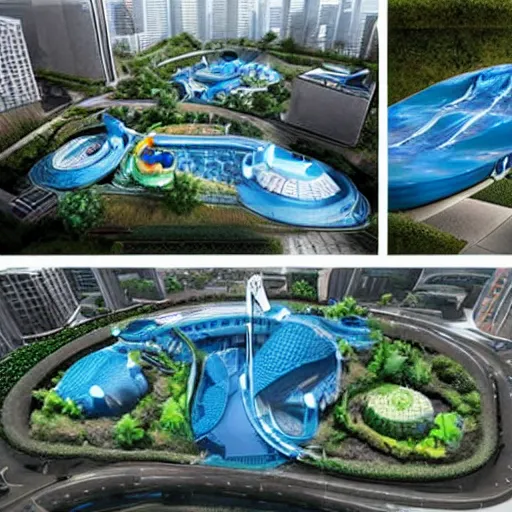 Image similar to futuristic urban water park