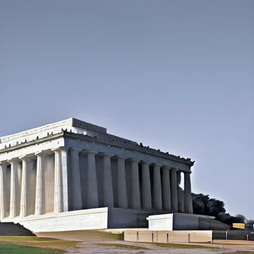 Prompt: The Lincoln Memorial reimagined by Frank Gehry, photo in Architectural Digest, high resolution, metallic curves