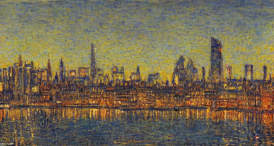 Prompt: color sketch of the london skyline, highly detailed, dramatic lighting, intense shadows, rich deep colours, by childe hassam