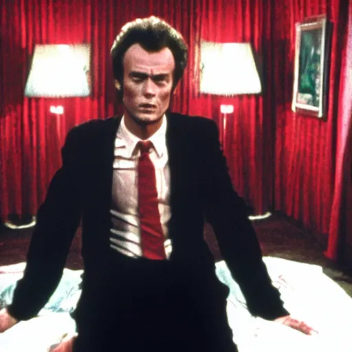 Prompt: dirty harry in the red room in twin peaks