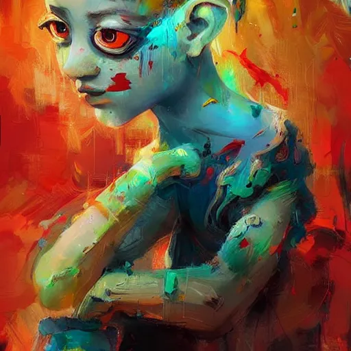 Image similar to artistic dirty art acrylic painting, paint brushstrokes and squeegeed dirty artwork, art by ross tran style reminiscent of illustrative children books, surreal, human figures, low tons colors, world leaders of terror 2 1 th century