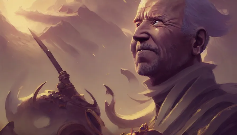 Prompt: portrait of joe biden alone as a samurai, league of legends champion splash art, photorealistic facial features, right side composition, art by pete mohrbacher and guweiz and ilya kuvshinov, highly detailed, intricate, sharp focus, unreal engine 5, 4 k uhd