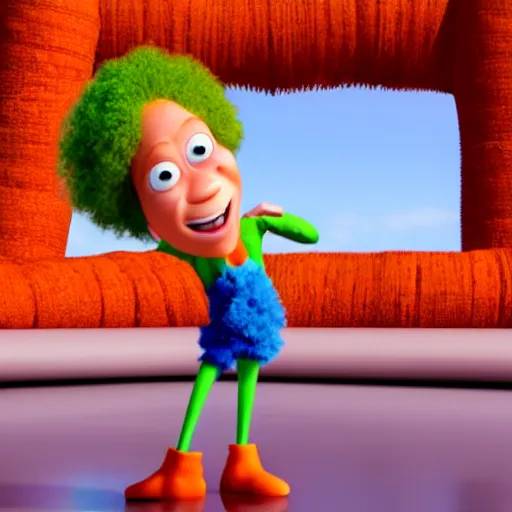 Prompt: carrot top with carrot head!!!!, pixar character, stage background, pixar, 3 d,