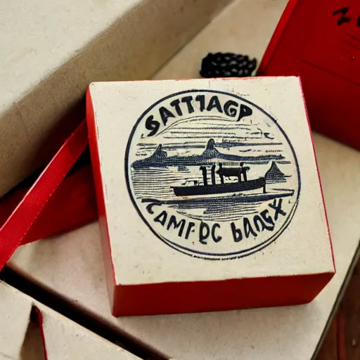 Image similar to vintage gift box for men, stamped with sealing wax, old school, wes anderson style