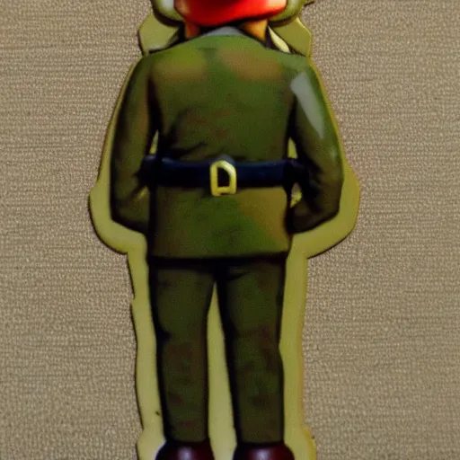 Image similar to mario as prison camp guard marching, wwii, officers uniform, cartoon style