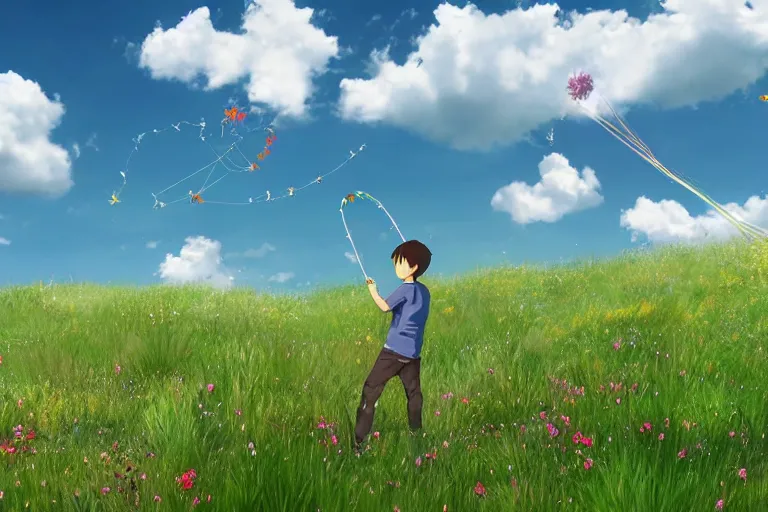 Anime fly boys flower sky clouds wallpaper, 2800x1865, 648652