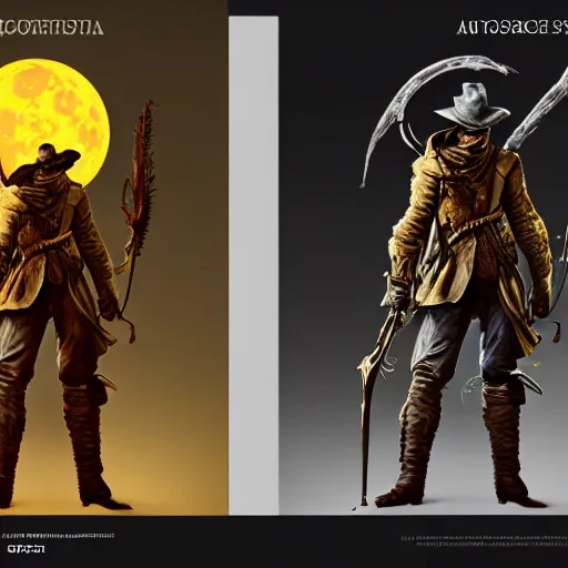 Image similar to an ultra detailed vector image of the hunter from bloodborne dressed as solaire of astora, concept art by alphonse mucha and greg rutkowski, scary shadows, blood moon eclipse, octane render, liminal space