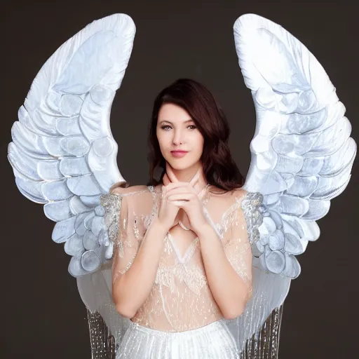 Image similar to full shot photo of a beautiful angel woman with crystal wings