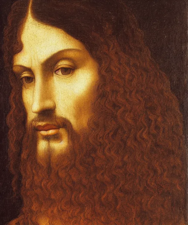 Image similar to portrait of mexican jesus, leonardo di vinci, painting