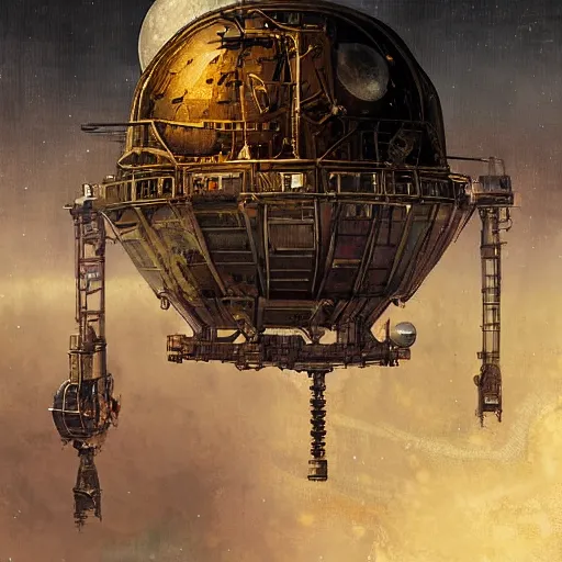 Image similar to the moon landing, steampunk, by greg rutkowski