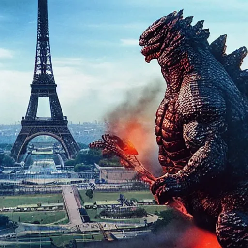 Prompt: predator vs godzilla in front of Eiffel tower, highly detailed, hyoer realistic 4k